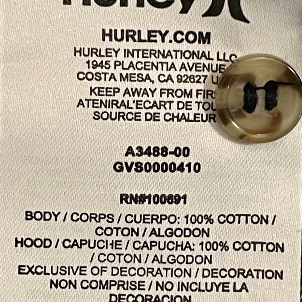 Hurley Cotton Hooded Flannel Long Sleeve Button Down Shirt Hoodie - Picture 8 of 8